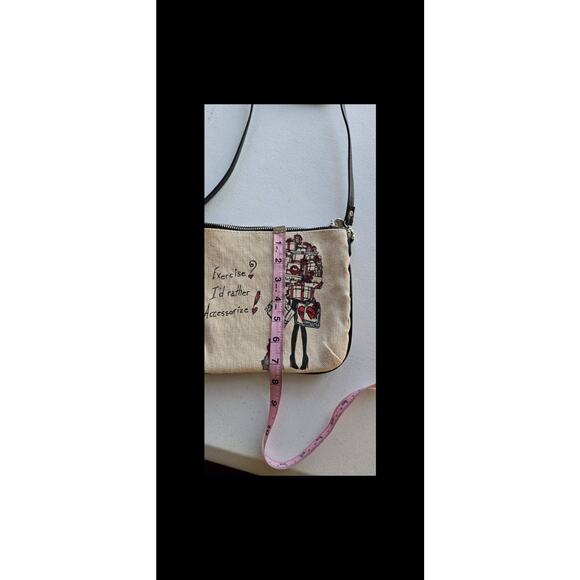 Brighton Hipster Purse/crossbody Yorkie Scottie Dog Small Beige Canvas Bag - Picture 6 of 6